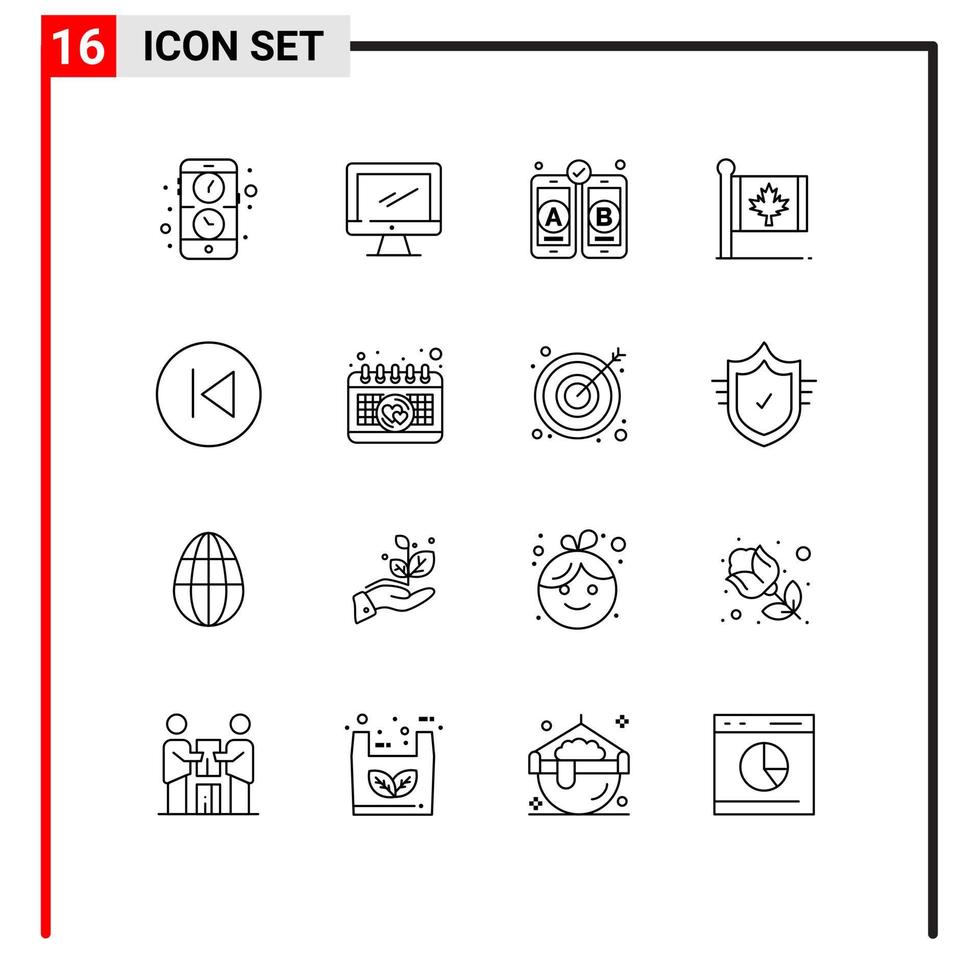 Pictogram Set of 16 Simple Outlines of arrow leaf pc canada flag Editable Vector Design Elements