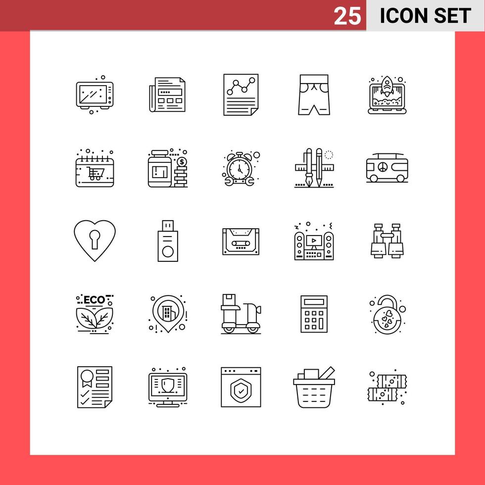 Group of 25 Modern Lines Set for shorts clothing headline beach page Editable Vector Design Elements