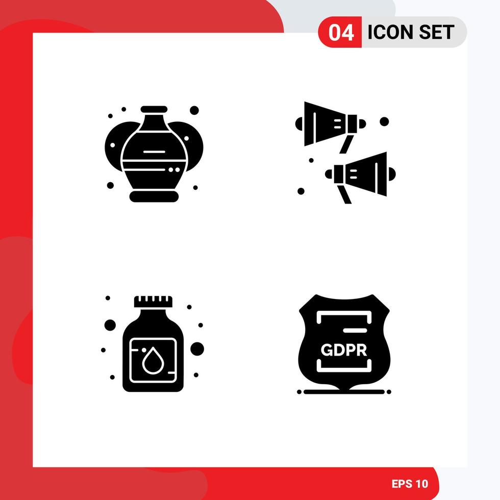 4 Solid Glyph concept for Websites Mobile and Apps pottery medication paint speaker data privacy Editable Vector Design Elements