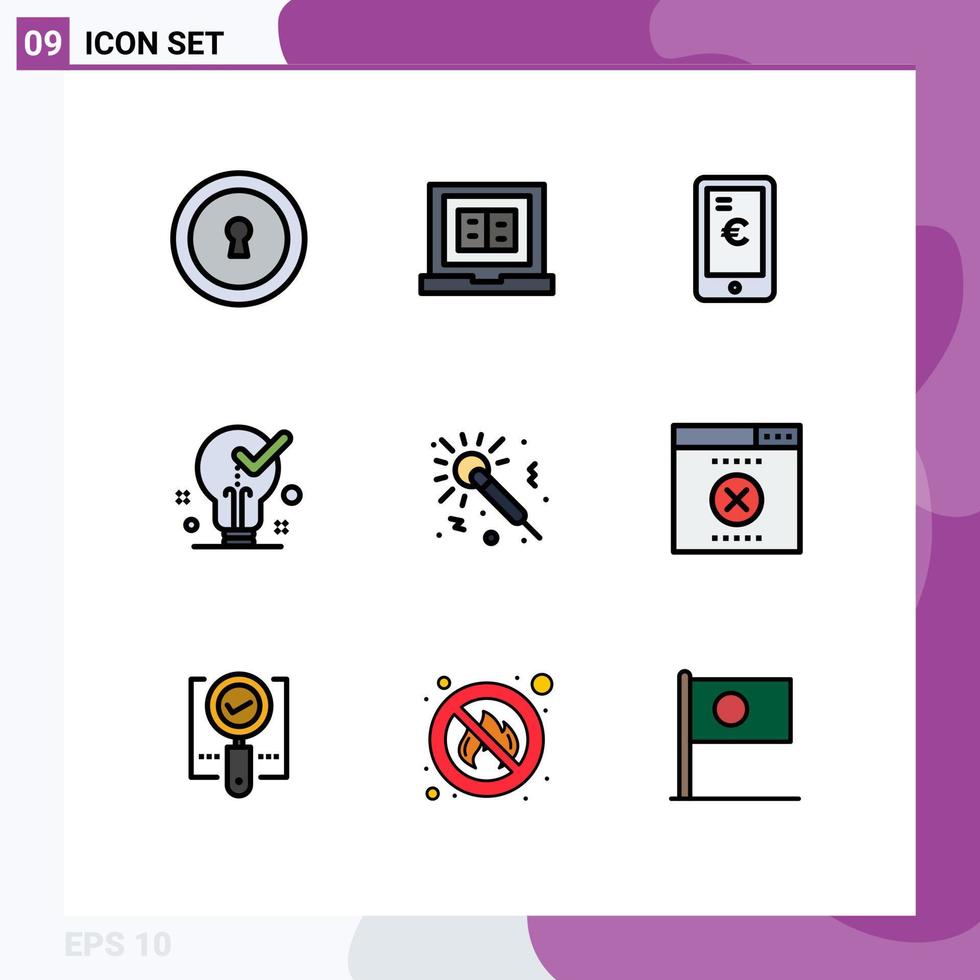 Modern Set of 9 Filledline Flat Colors and symbols such as music tick payment ok idea Editable Vector Design Elements