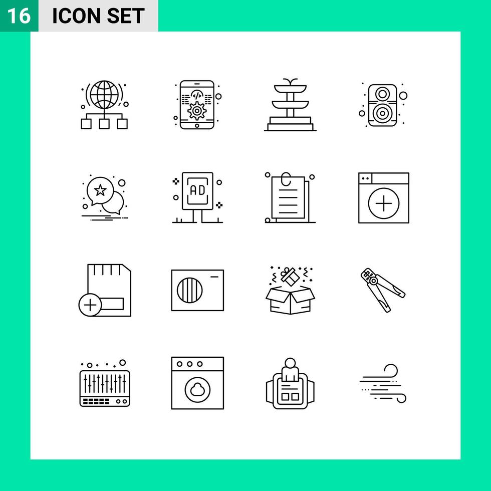 16 Universal Outline Signs Symbols of alert notification responsive speaker hardware Editable Vector Design Elements