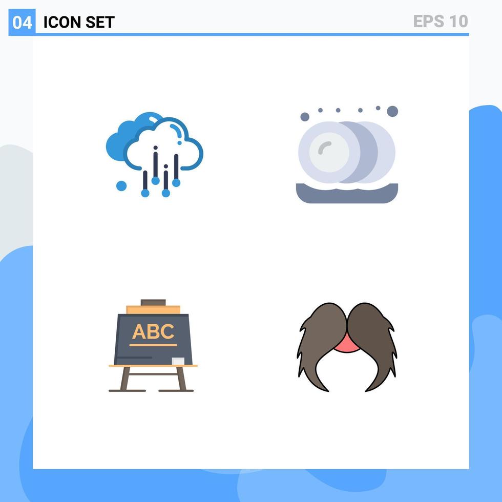 Set of 4 Vector Flat Icons on Grid for cloud board kitchen learining hipster Editable Vector Design Elements