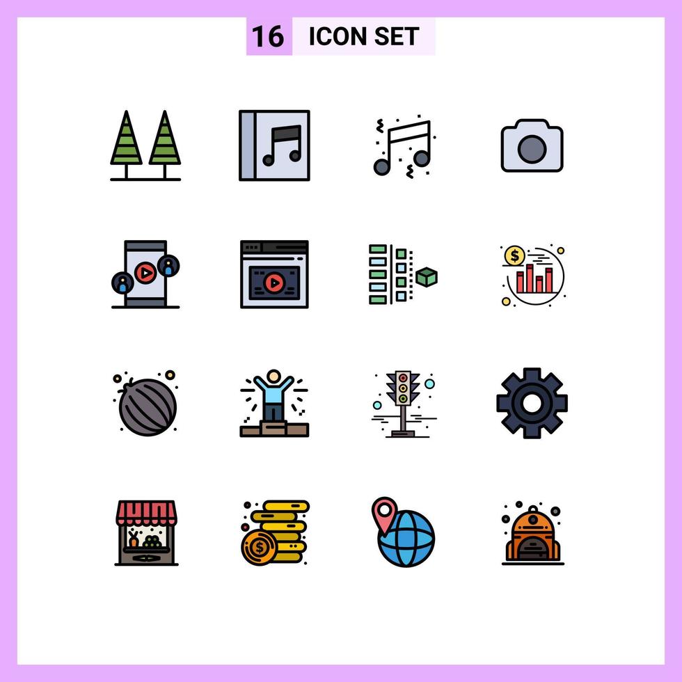 Pack of 16 Modern Flat Color Filled Lines Signs and Symbols for Web Print Media such as business basic birthday image party Editable Creative Vector Design Elements
