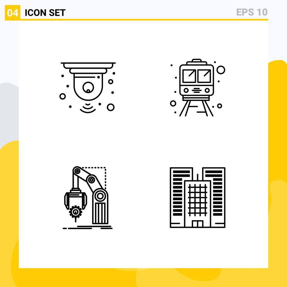 grupo de 4 colores planos de línea de relleno modernos establecidos para elementos de diseño vectorial editables del paquete de transporte inteligente del dispositivo de mano cctv vector