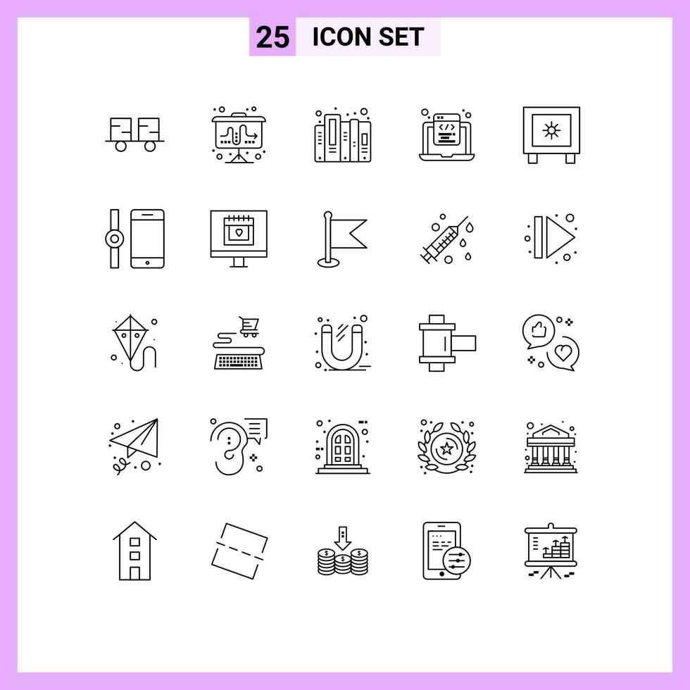 Universal Icon Symbols Group of 25 Modern Lines of web html coding tactic html files Editable Vector Design Elements