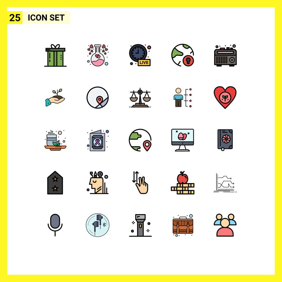 Group of 25 Filled line Flat Colors Signs and Symbols for protection online love internet live update Editable Vector Design Elements