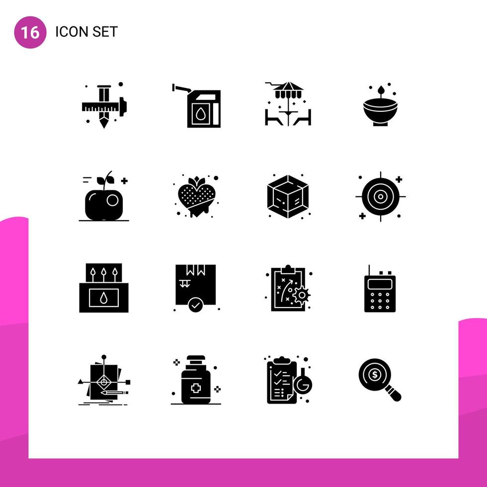 Pack of 16 Modern Solid Glyphs Signs and Symbols for Web Print Media such as festival deepavali station deepam furniture Editable Vector Design Elements