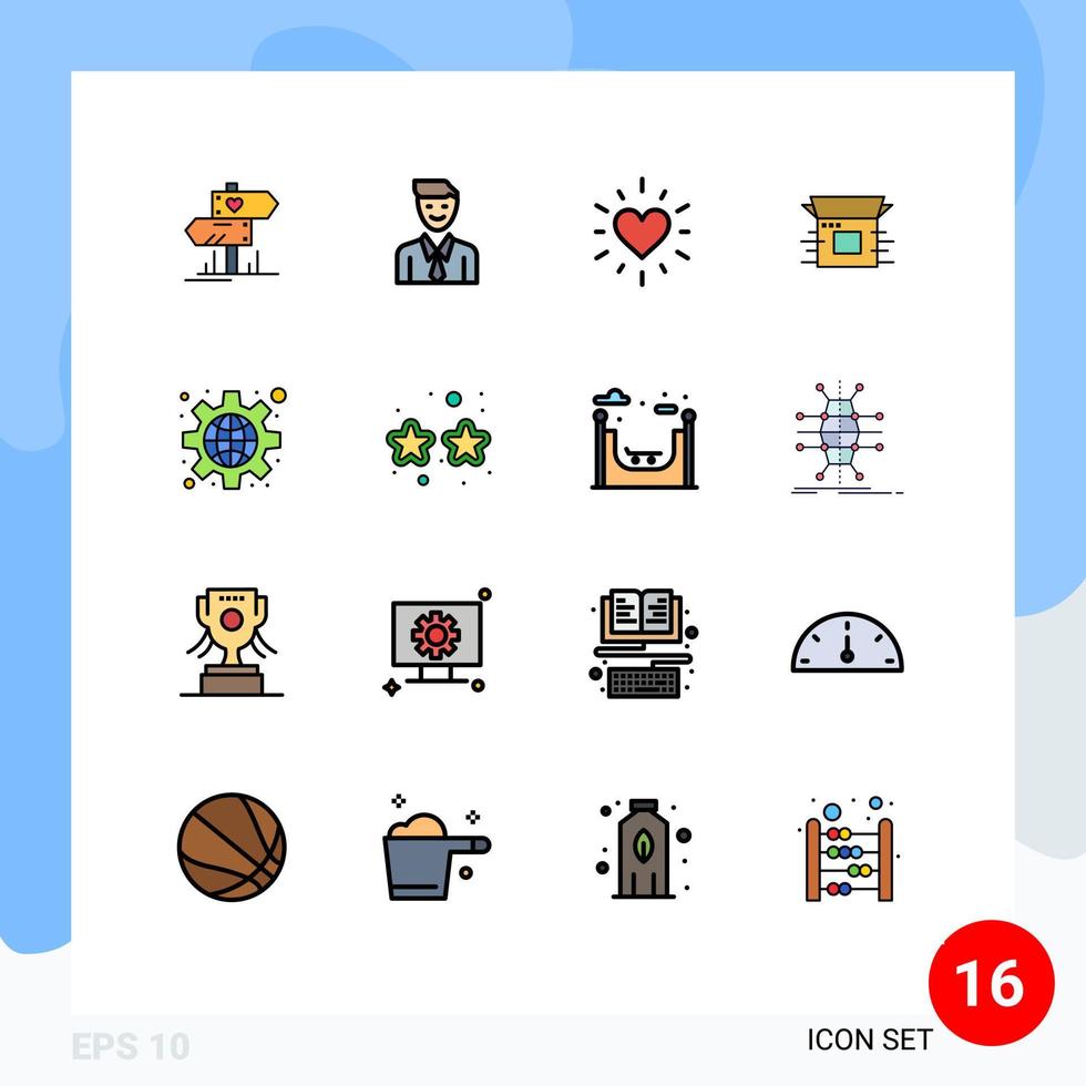 Pack of 16 creative Flat Color Filled Lines of configuration product selection modern product release Editable Creative Vector Design Elements