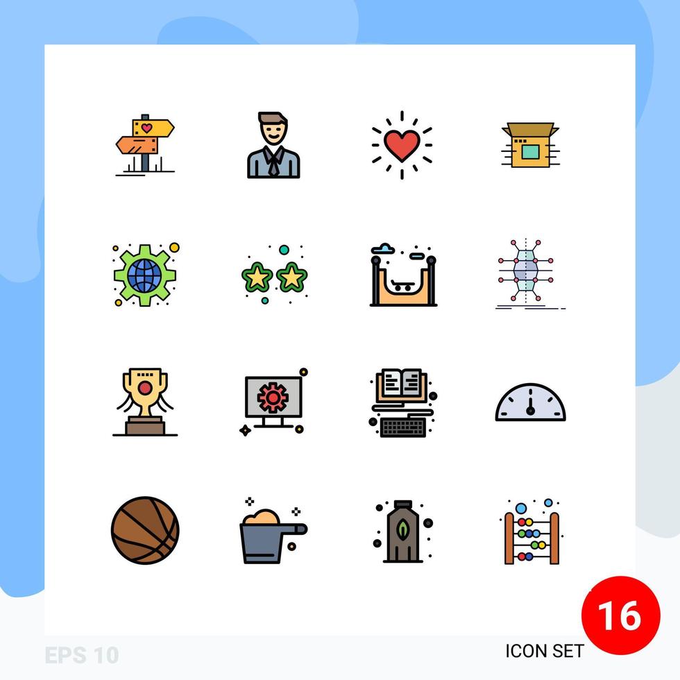 paquete de 16 líneas llenas de colores planos creativos de selección de productos de configuración liberación de productos modernos elementos de diseño de vectores creativos editables
