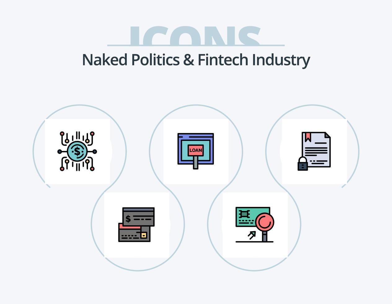 la política desnuda y la línea de la industria fintech llenaron el paquete de iconos 5 diseño de iconos. Internet. digital. seguridad. contrato. seguridad vector