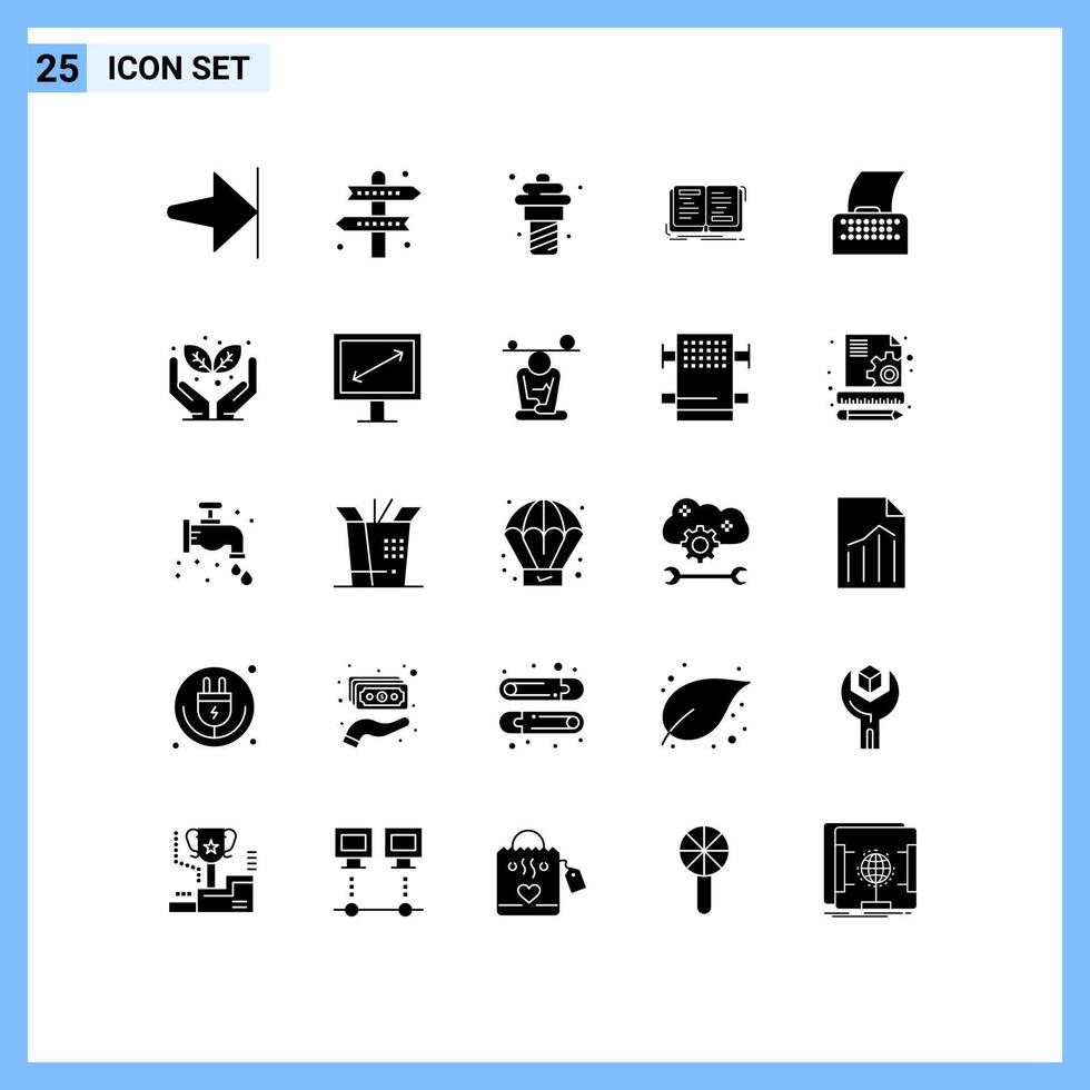 25 User Interface Solid Glyph Pack of modern Signs and Symbols of cinema script writing yogurt story book Editable Vector Design Elements