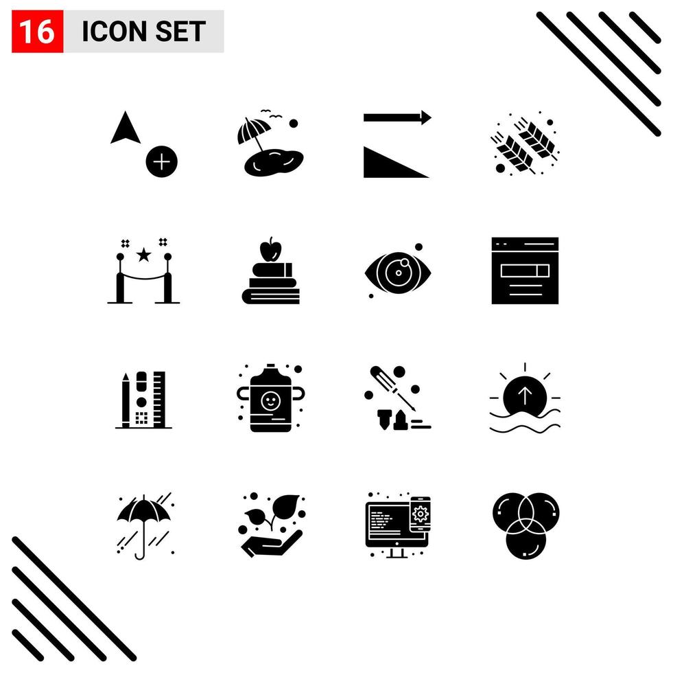 Set of 16 Commercial Solid Glyphs pack for paling barrier rope sort wheat holi Editable Vector Design Elements