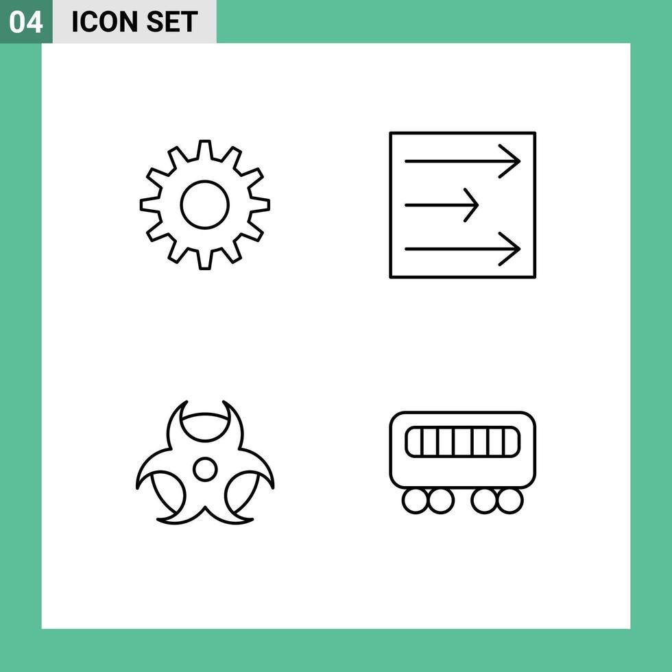 Line Pack of 4 Universal Symbols of cog passenger arrow education train Editable Vector Design Elements