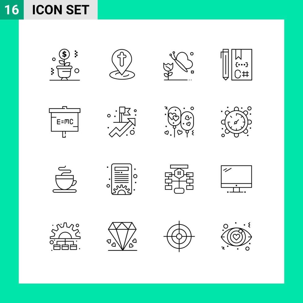 grupo de 16 esbozos de signos y símbolos para la educación desarrollan codificación pin c elementos de diseño de vectores editables