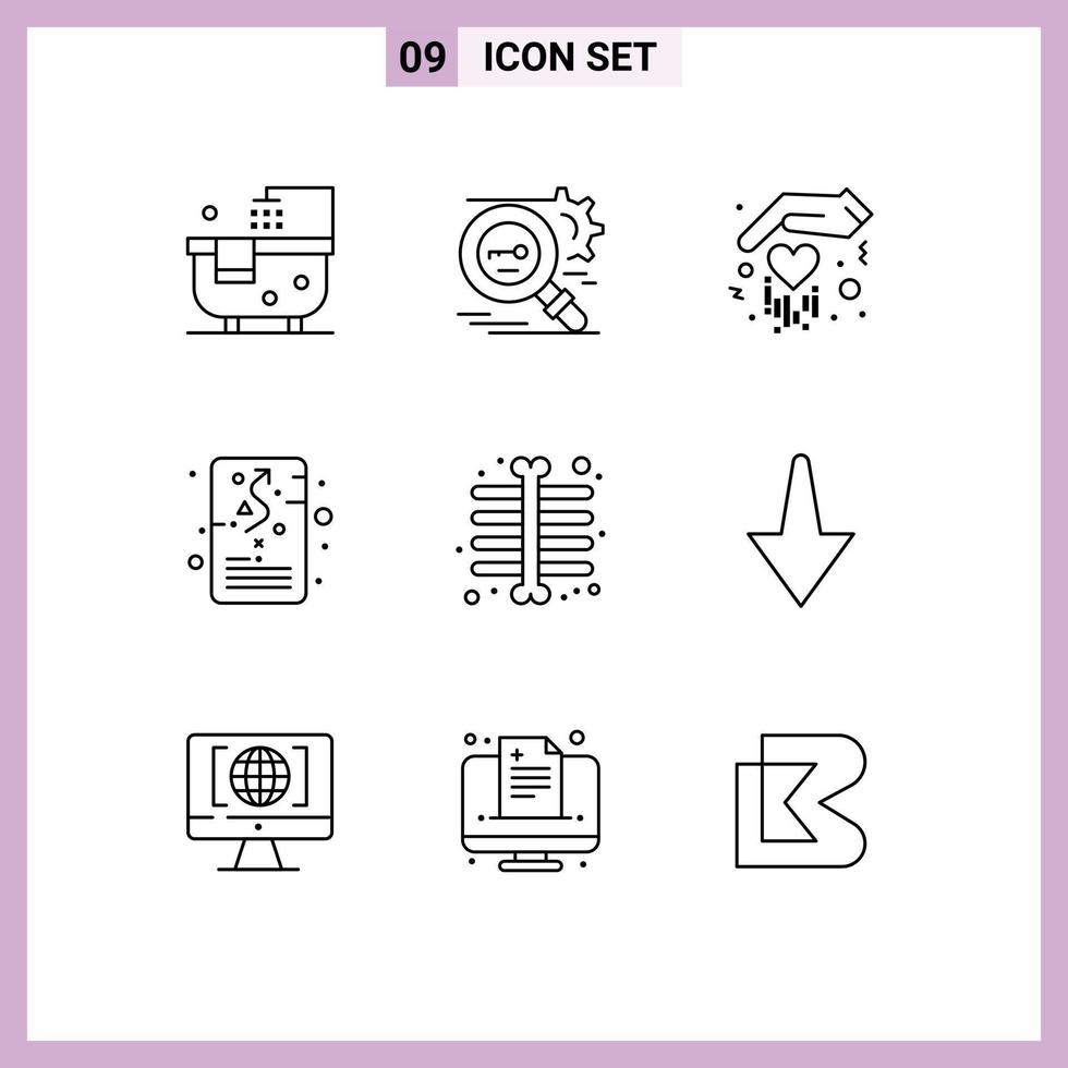 Outline Pack of 9 Universal Symbols of chest planning security plan goal Editable Vector Design Elements