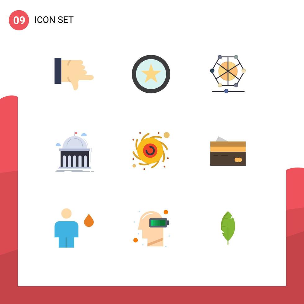 Group of 9 Modern Flat Colors Set for creditcard black hole data astronomy learning Editable Vector Design Elements