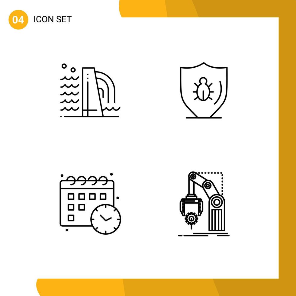 paquete de 4 modernos signos y símbolos de colores planos de línea rellena para medios de impresión web, como la industria del calendario de construcción, protegen el tiempo de elementos de diseño vectorial editables vector