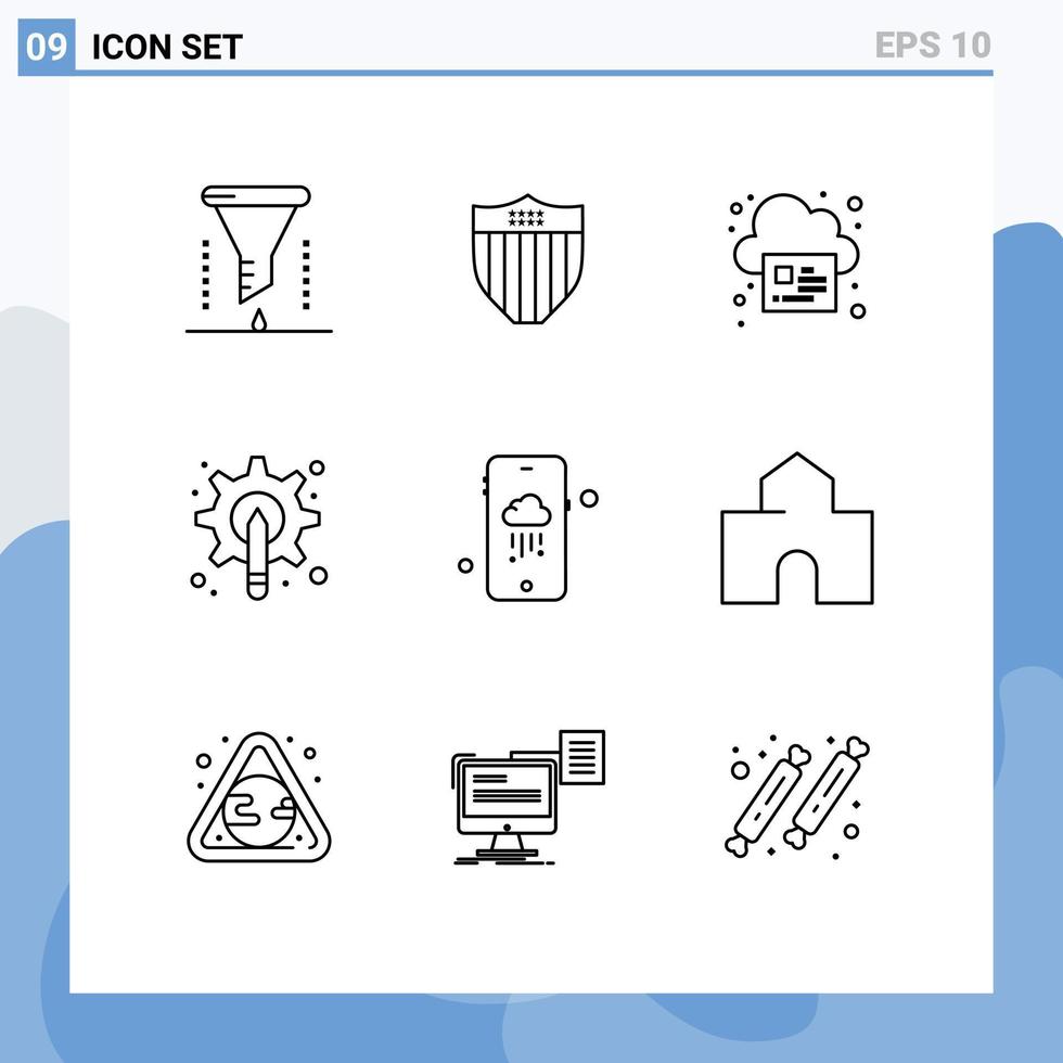 Modern Set of 9 Outlines Pictograph of gear pen usa graphic cloud Editable Vector Design Elements