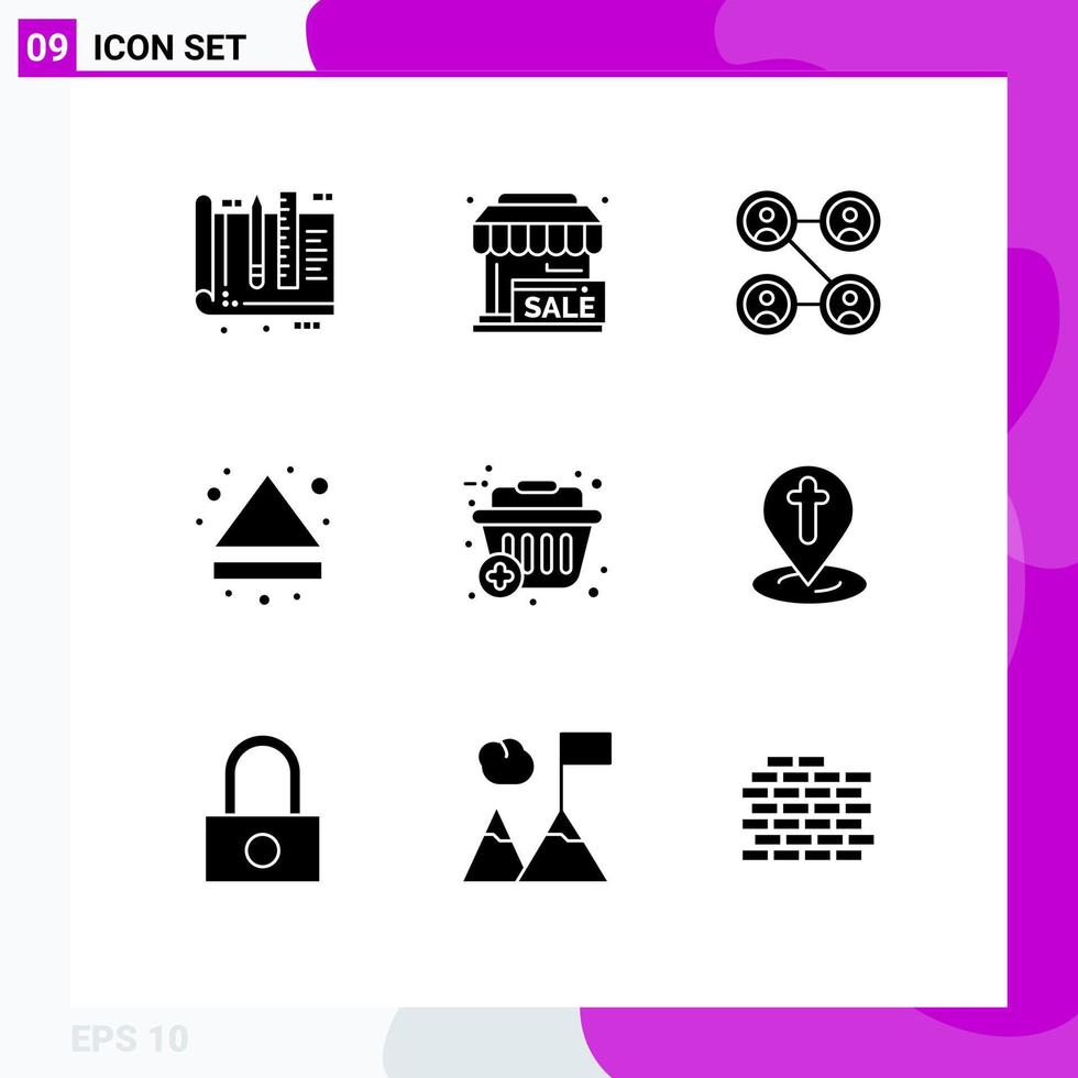 Universal Icon Symbols Group of 9 Modern Solid Glyphs of basket multimedia store eject social Editable Vector Design Elements