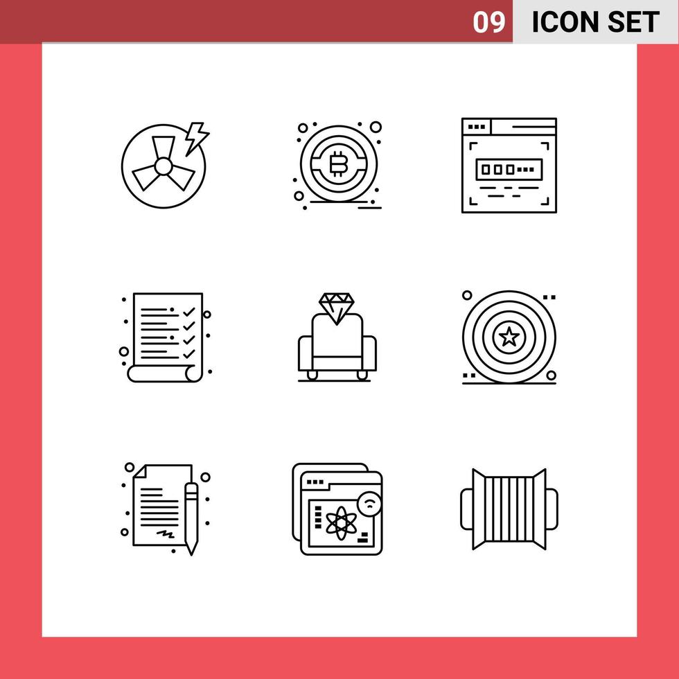 9 iconos creativos, signos y símbolos modernos del día, codificador de medios, encuesta de película, elementos de diseño vectorial editables vector
