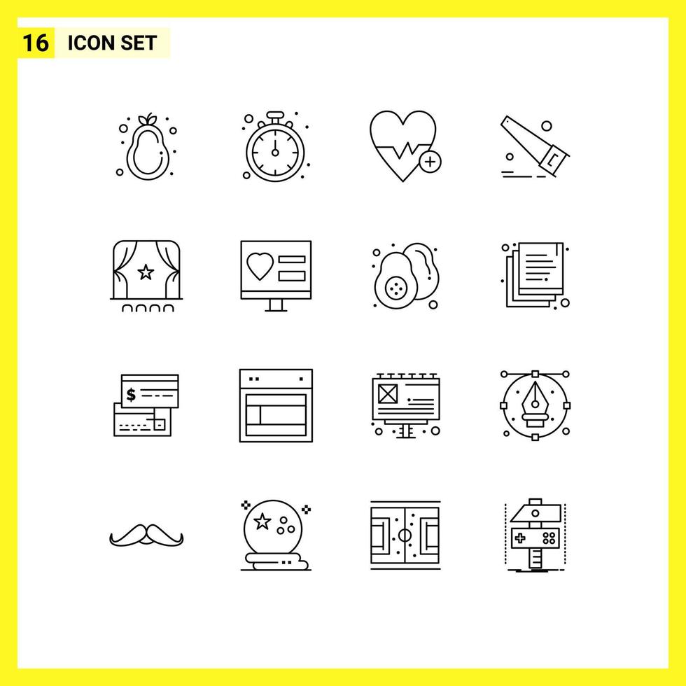 Set of 16 Commercial Outlines pack for crowd audience medical tools saw Editable Vector Design Elements