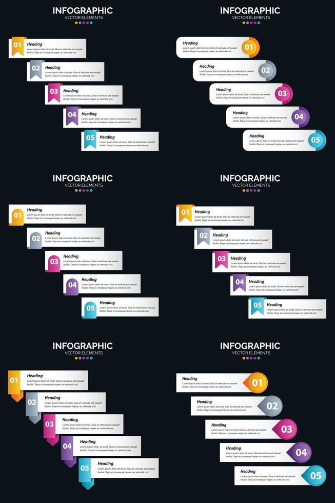 Vector 6 Infographics Pack Presentation slide template 5 Steps cycle diagrams and timelines