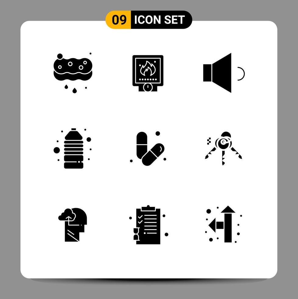 Modern Set of 9 Solid Glyphs and symbols such as gym sport fire match drink Editable Vector Design Elements