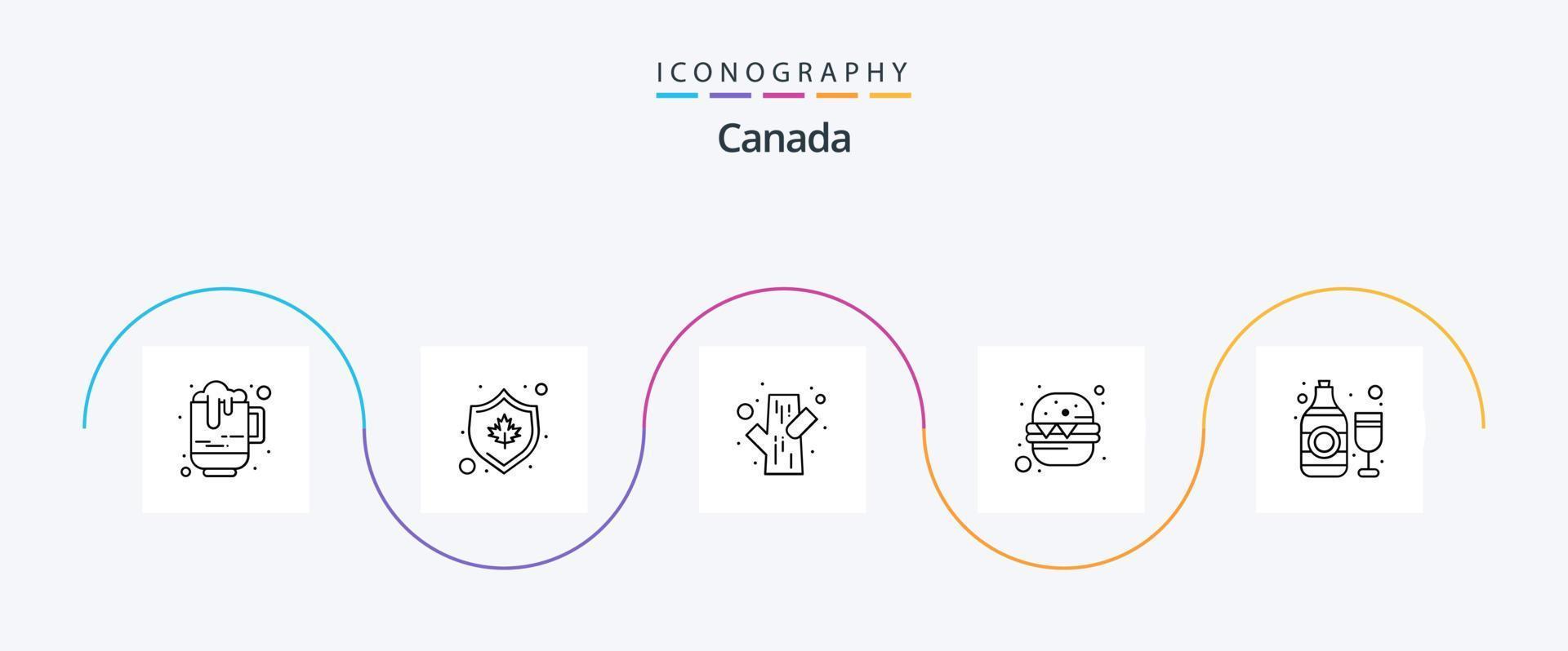 paquete de iconos de la línea 5 de Canadá que incluye botella. Nevado. alimento. hamburguesa vector