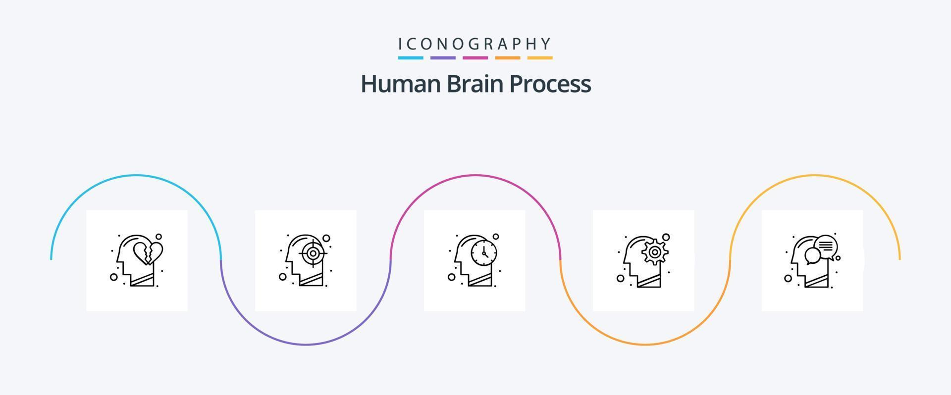 Human Brain Process Line 5 Icon Pack Including communication. process. success. mind. head vector