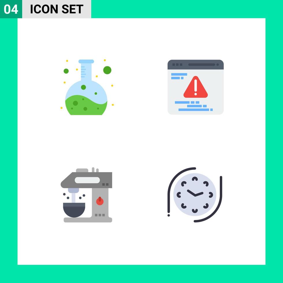 Mobile Interface Flat Icon Set of 4 Pictograms of chemistry drink development cafe time Editable Vector Design Elements