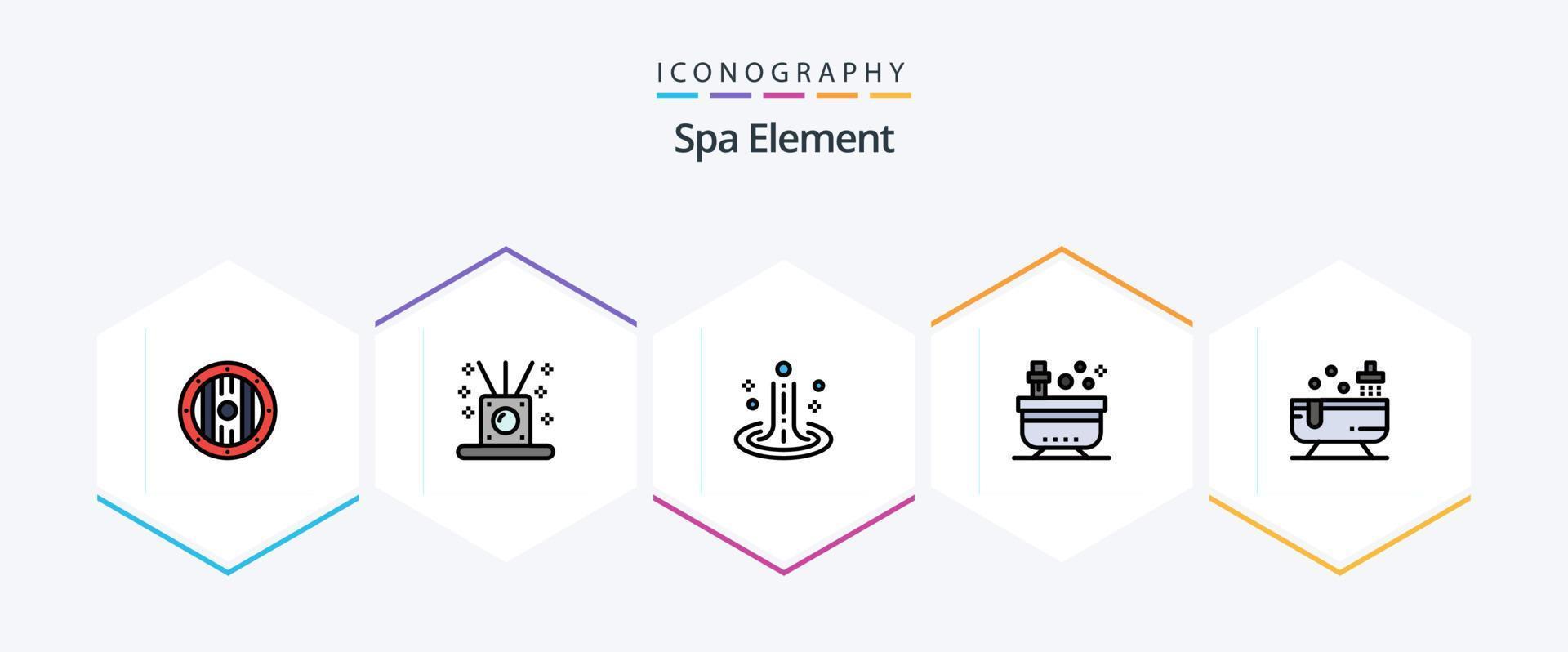 Spa Element 25 FilledLine icon pack including bathroom. tub. effect. spa. bath vector