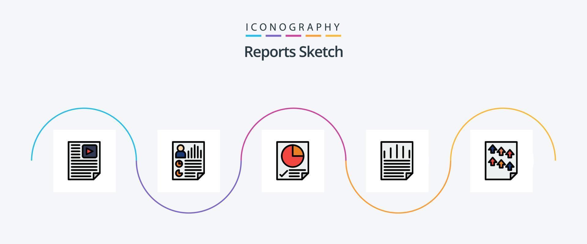 Reports Sketch Line Filled Flat 5 Icon Pack Including paper check. ok. report. data. page vector