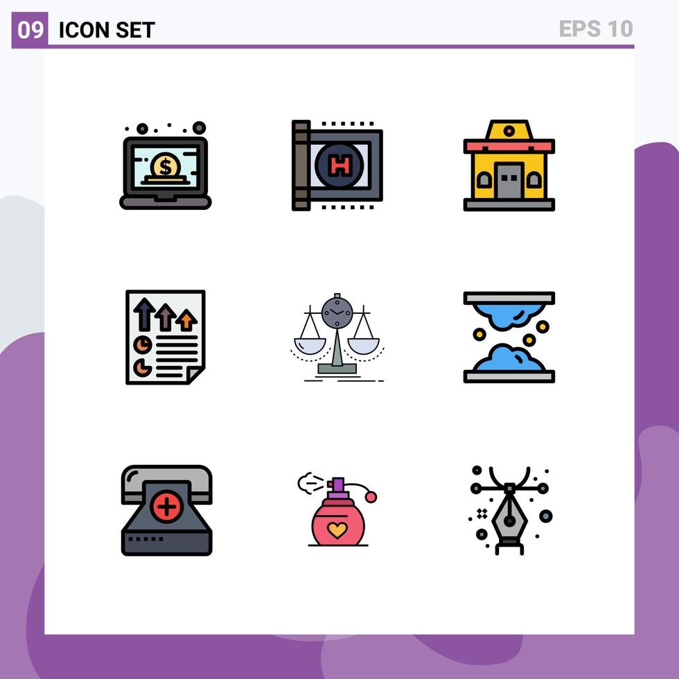 Universal Icon Symbols Group of 9 Modern Filledline Flat Colors of balanced page building document arrows Editable Vector Design Elements