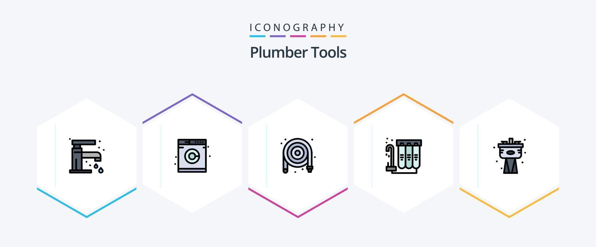 Plumber 25 FilledLine icon pack including plumbing. mechanical. mechanical. water. filtration vector