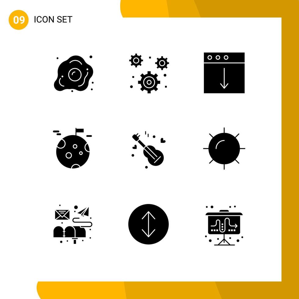 Solid Glyph Pack of 9 Universal Symbols of guitar giant setting gas mac Editable Vector Design Elements