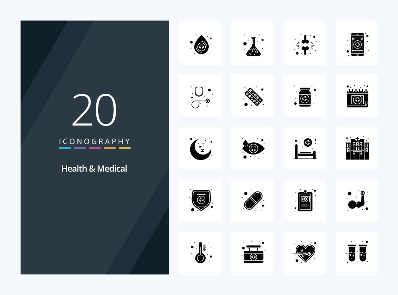 20 Health And Medical Solid Glyph icon for presentation vector