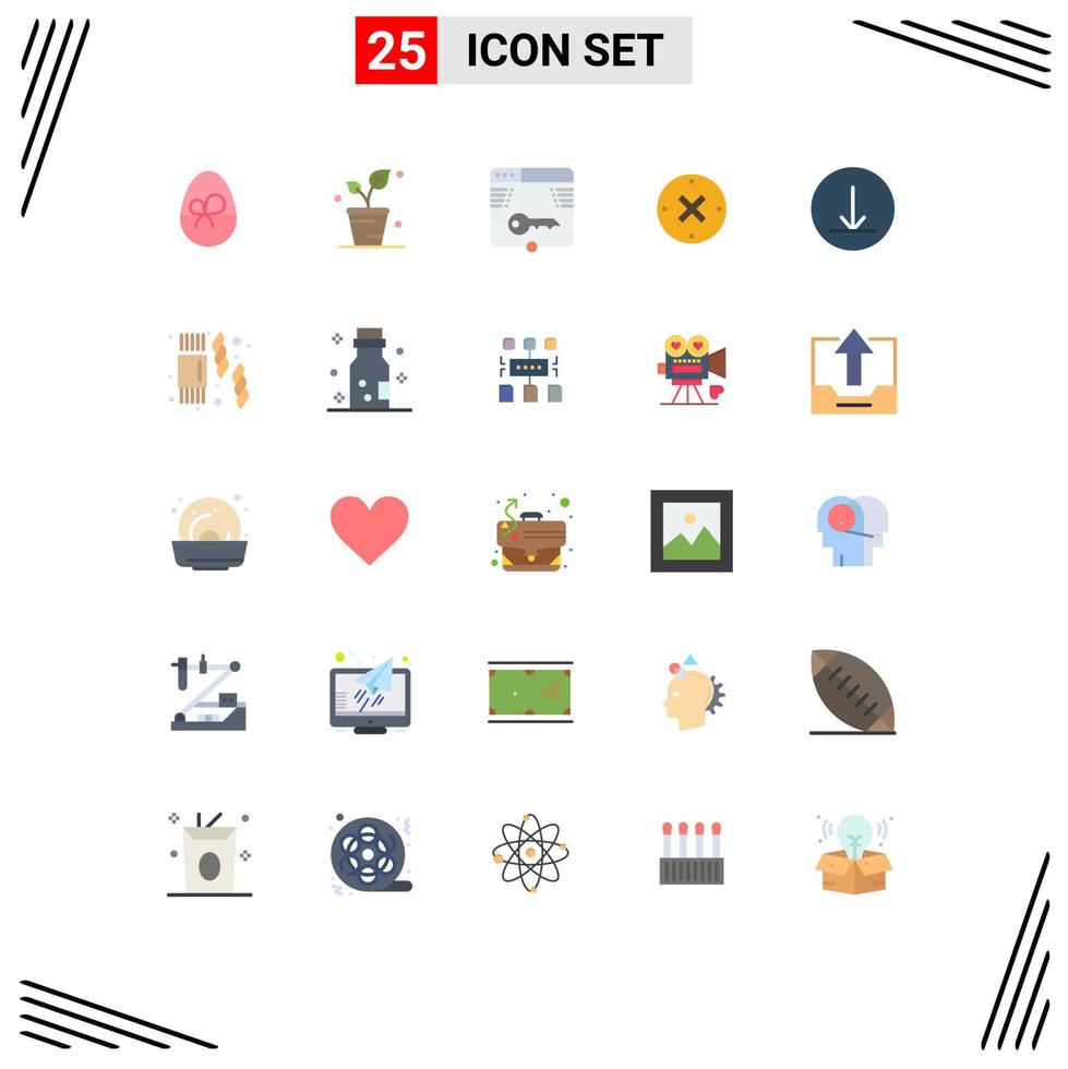 Set of 25 Commercial Flat Colors pack for circle delete secure cross login Editable Vector Design Elements