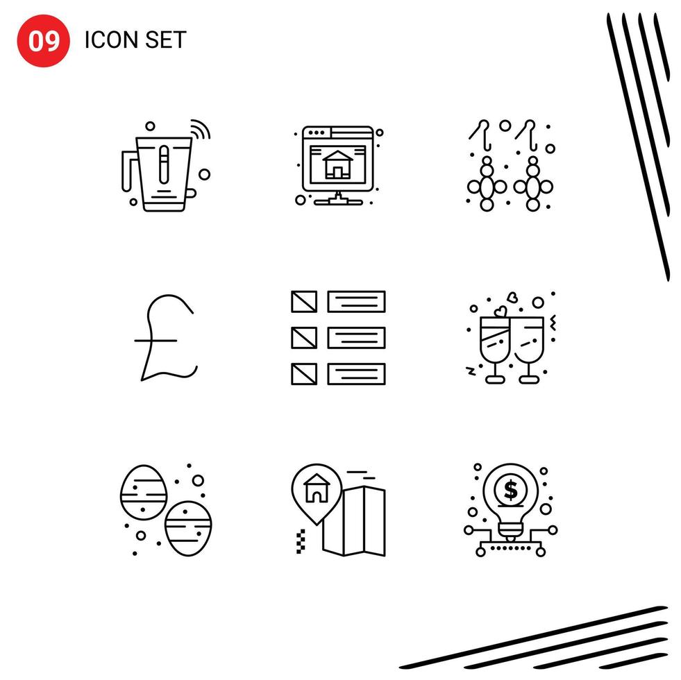 User Interface Pack of 9 Basic Outlines of detail money server coin jewelry Editable Vector Design Elements