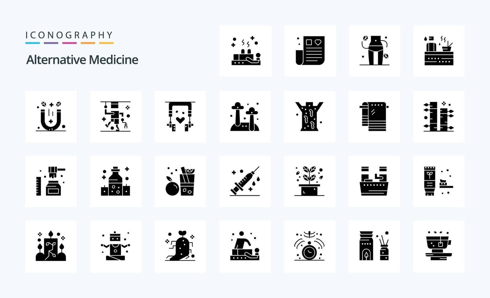 paquete de iconos de 25 glifos sólidos de medicina alternativa vector