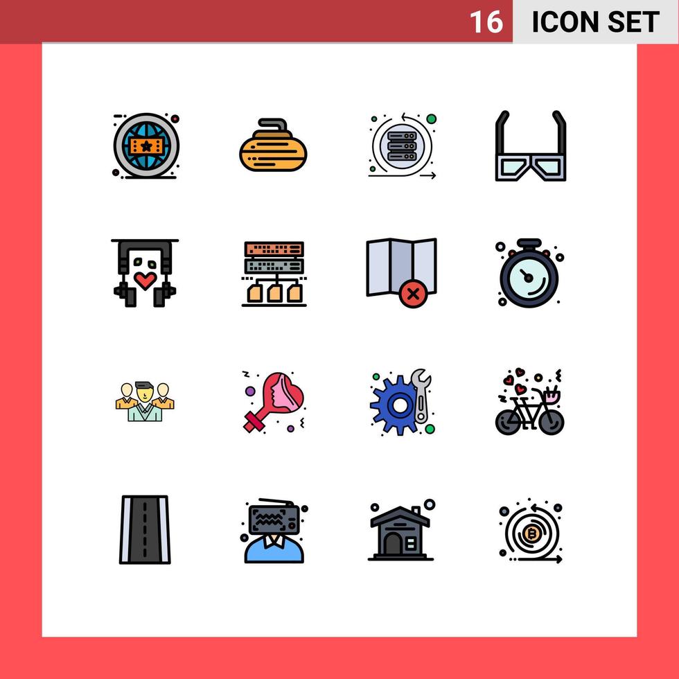 Pack of 16 Modern Flat Color Filled Lines Signs and Symbols for Web Print Media such as watch hd agile glasses server Editable Creative Vector Design Elements