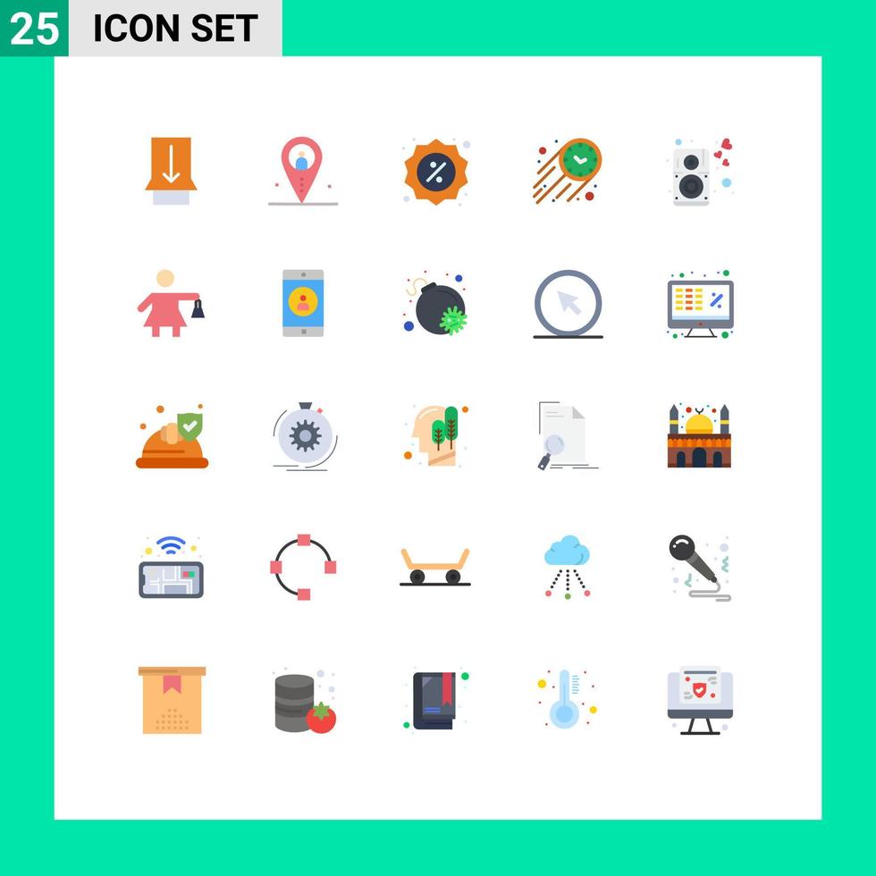 Universal Icon Symbols Group of 25 Modern Flat Colors of loud time badge stopwatch fast Editable Vector Design Elements