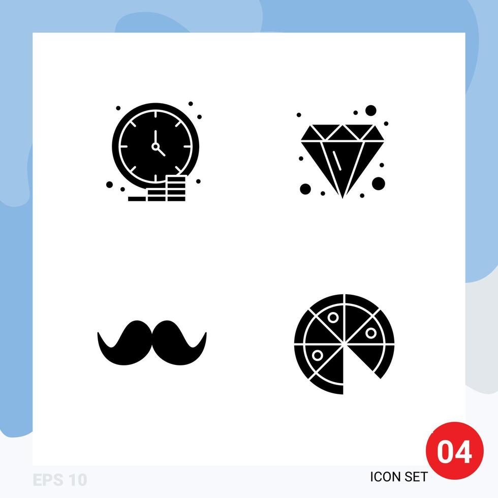 Solid Glyph Pack of 4 Universal Symbols of business moustache money brilliant movember Editable Vector Design Elements