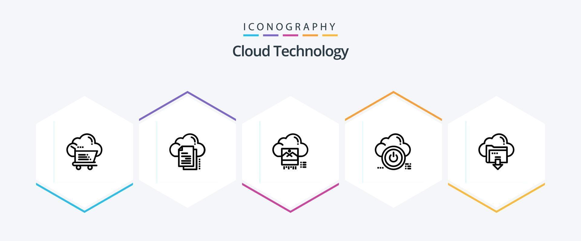 Cloud Technology 25 Line icon pack including down. shutdown. cloud. online. file vector