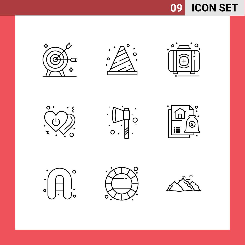 Pictogram Set of 9 Simple Outlines of off heart road box first Editable Vector Design Elements