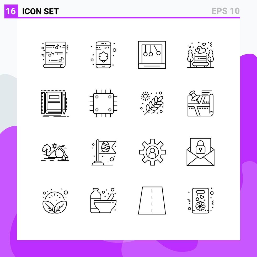 Outline Pack of 16 Universal Symbols of pocket notebook cradle book night Editable Vector Design Elements