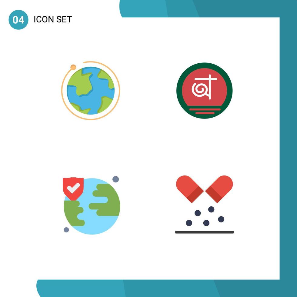 Set of 4 Vector Flat Icons on Grid for globe insurance hotel bangladeshi capsule Editable Vector Design Elements