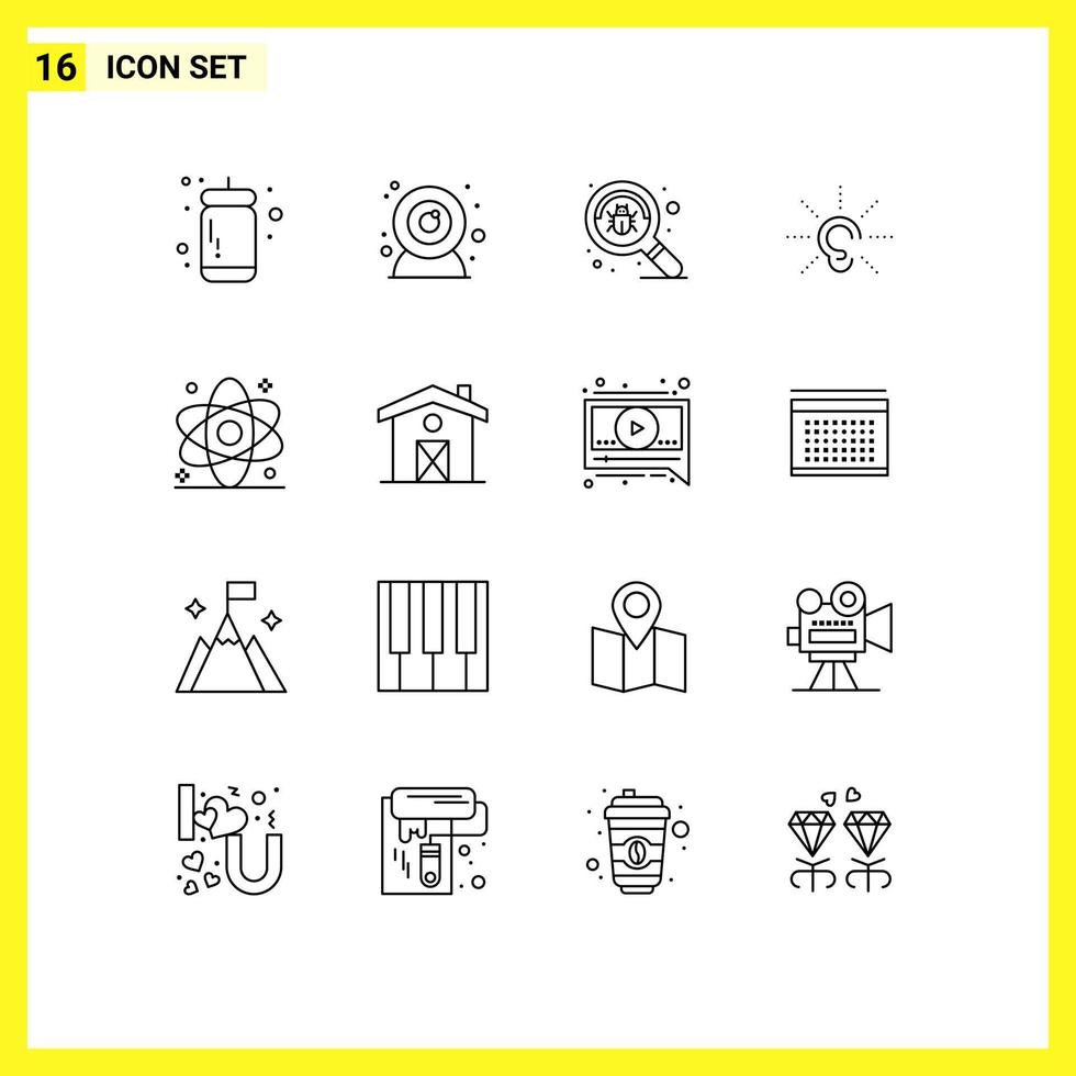 Set of 16 Vector Outlines on Grid for diagnostic listen find hearing ear Editable Vector Design Elements