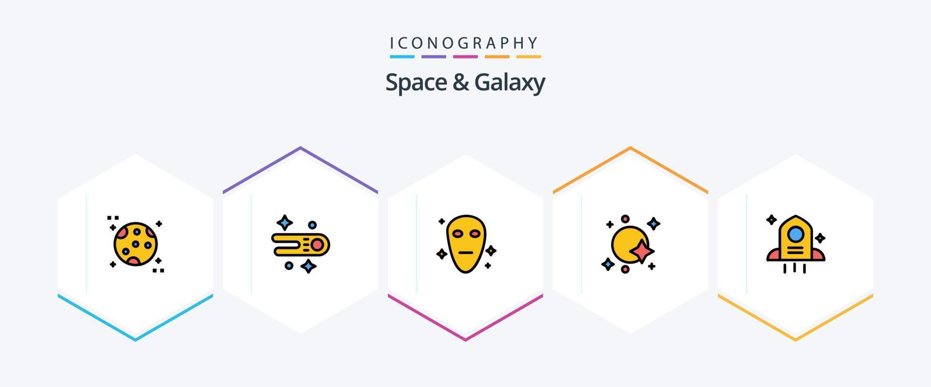 Space And Galaxy 25 FilledLine icon pack including . rocket. space. astronomy. space vector