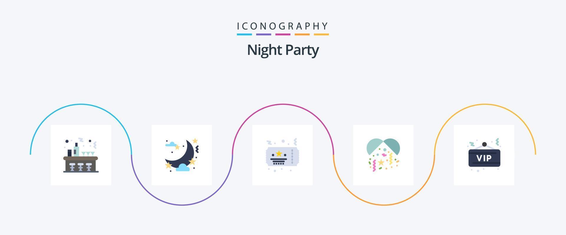 Night Party Flat 5 Icon Pack Including night. vip. ticket. party. celebration vector
