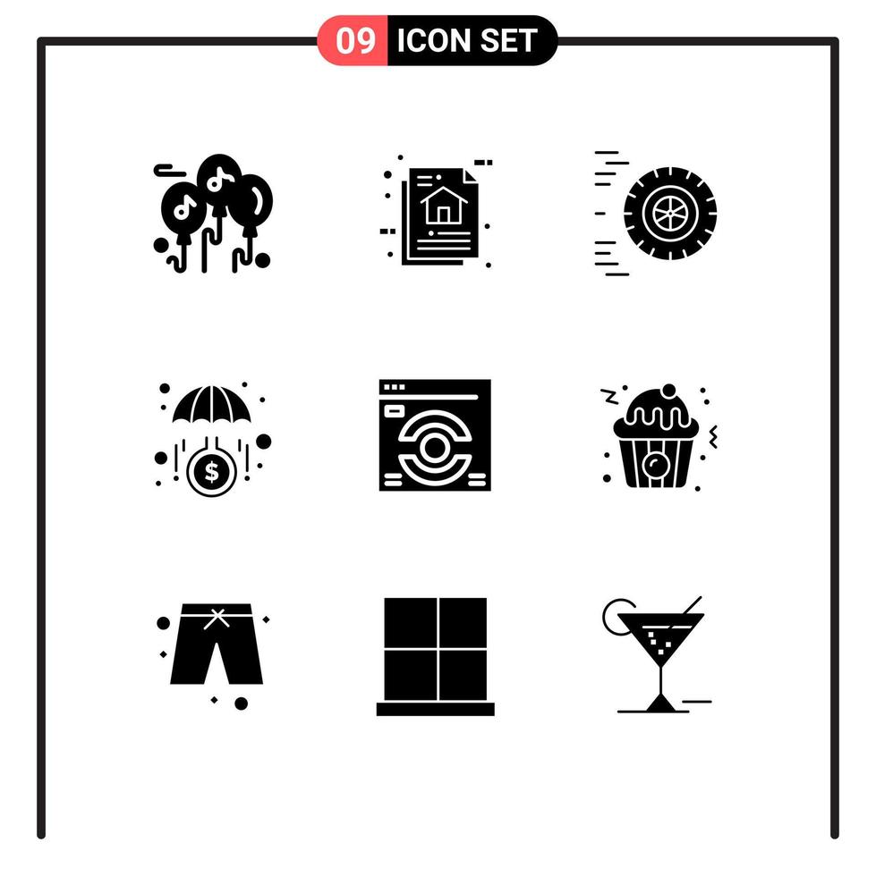 Group of 9 Modern Solid Glyphs Set for refresh web page motion investment growth Editable Vector Design Elements
